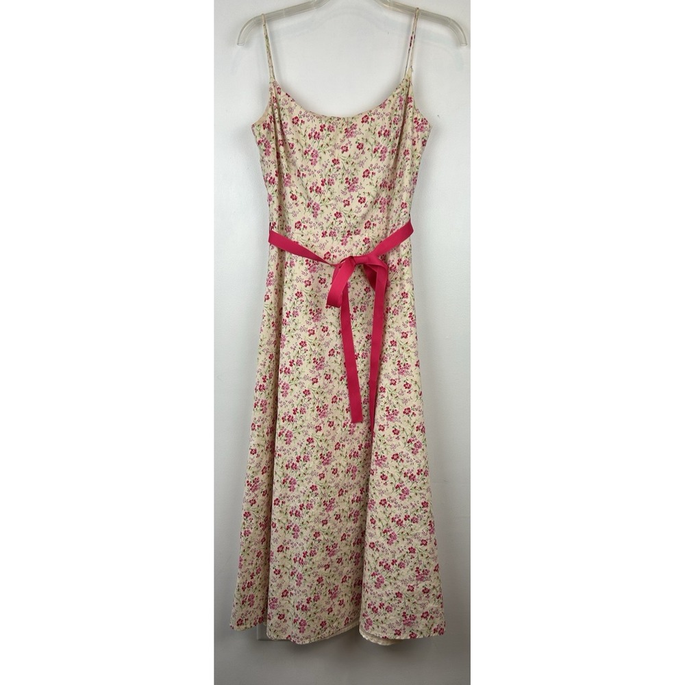 Floral Midi Dress Size 8 Prairie Boho Sundress Lined Milkmaid Peasant Read